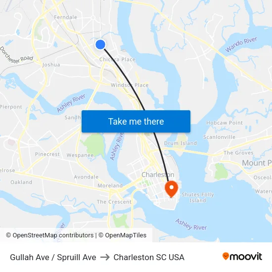 Gullah Ave / Spruill Ave to Charleston SC USA map