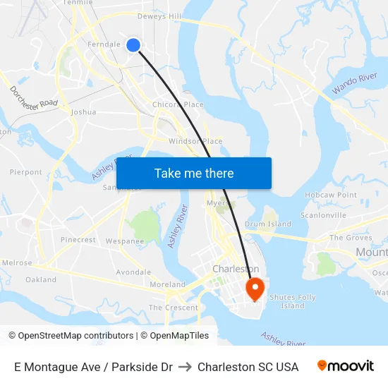 E Montague Ave / Parkside Dr to Charleston SC USA map