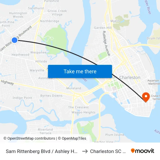 Sam Rittenberg Blvd / Ashley Hall Rd to Charleston SC USA map