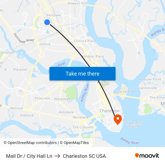 Mall Dr / City Hall Ln to Charleston SC USA map