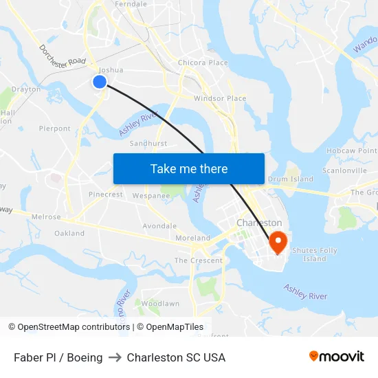 Faber Pl / Boeing to Charleston SC USA map