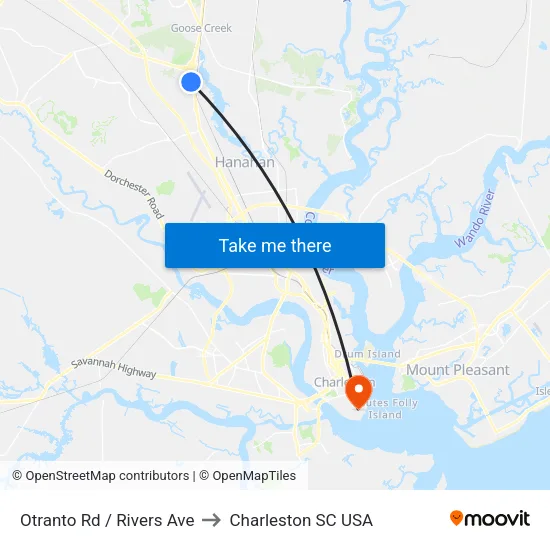 Otranto Rd / Rivers Ave to Charleston SC USA map
