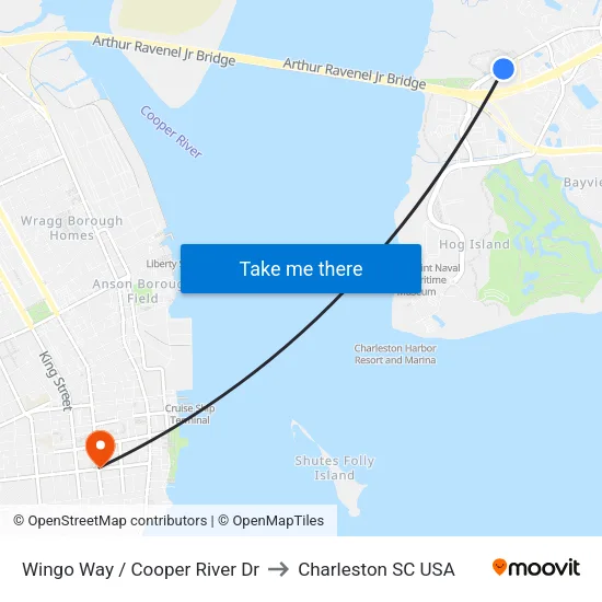 Wingo Way / Cooper River Dr to Charleston SC USA map
