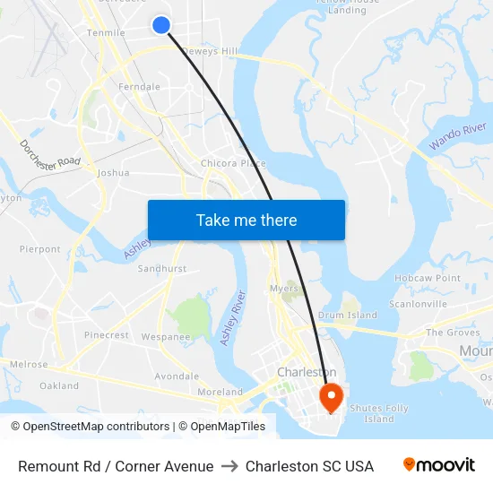 Remount Rd / Corner Avenue to Charleston SC USA map