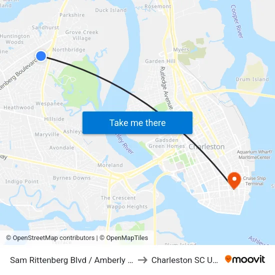Sam Rittenberg Blvd / Amberly Rd to Charleston SC USA map