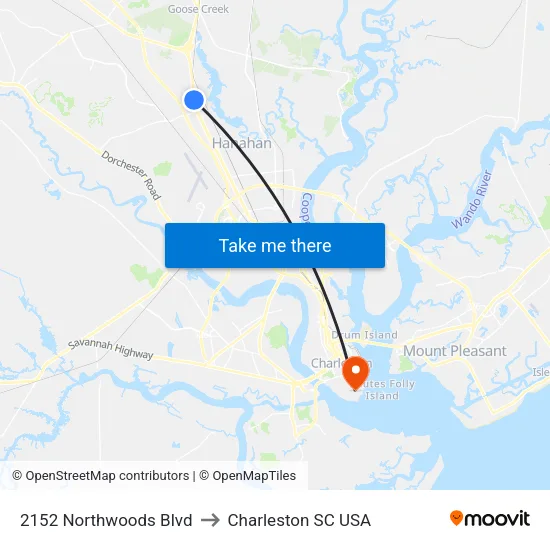 2152 Northwoods Blvd to Charleston SC USA map