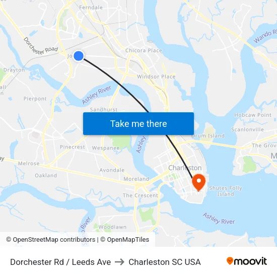 Dorchester Rd / Leeds Ave to Charleston SC USA map