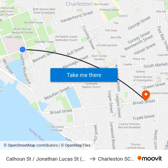 Calhoun St / Jonathan Lucas St (Far Side) to Charleston SC USA map