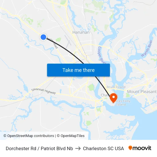 Dorchester Rd / Patriot Blvd Nb to Charleston SC USA map