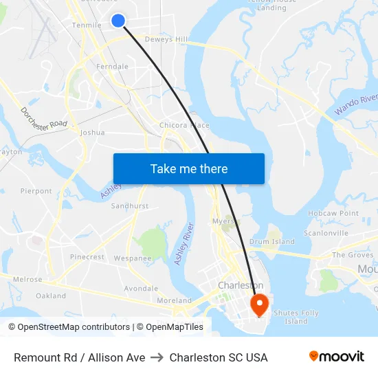 Remount Rd / Allison Ave to Charleston SC USA map