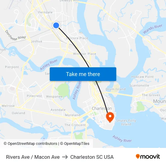 Rivers Ave / Macon Ave to Charleston SC USA map