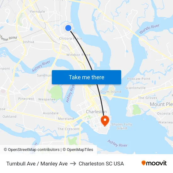 Turnbull Ave / Manley Ave to Charleston SC USA map