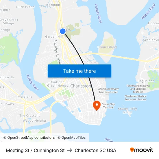 Meeting St / Cunnington St to Charleston SC USA map