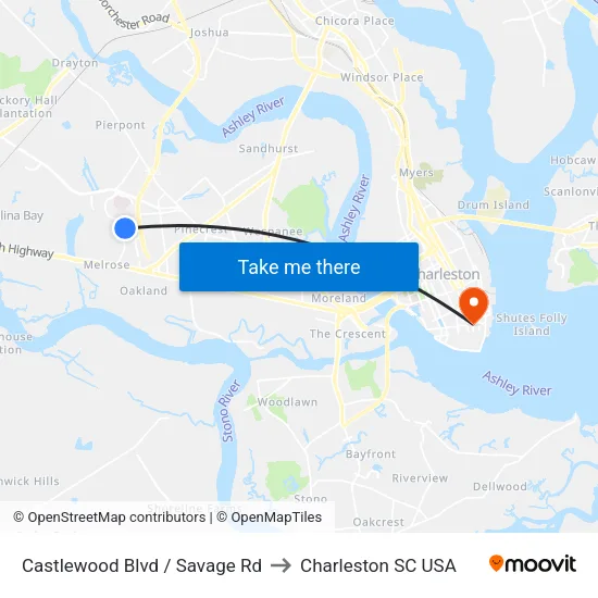 Castlewood Blvd / Savage Rd to Charleston SC USA map
