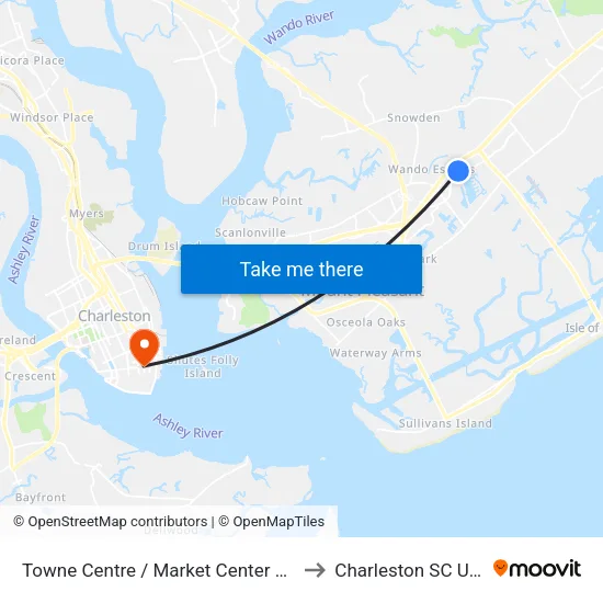 Towne Centre / Market Center Blvd to Charleston SC USA map
