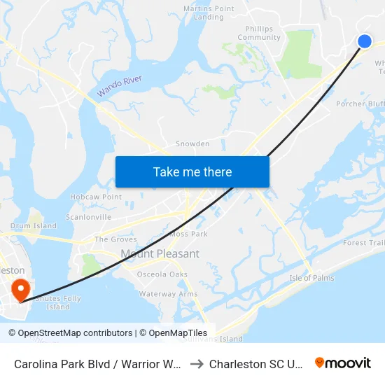 Carolina Park Blvd / Warrior Way to Charleston SC USA map