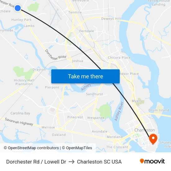 Dorchester Rd / Lowell Dr to Charleston SC USA map