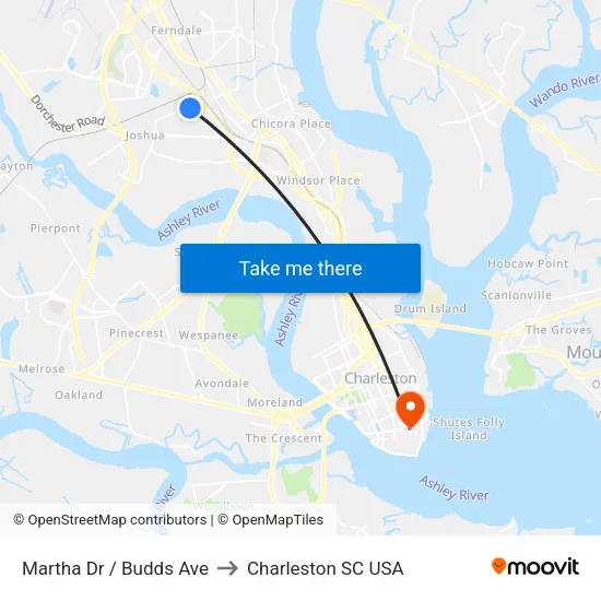Martha Dr / Budds Ave to Charleston SC USA map