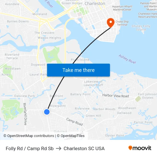 Folly Rd / Camp Rd Sb to Charleston SC USA map