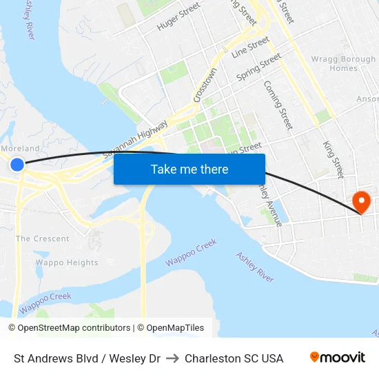 St Andrews Blvd / Wesley Dr to Charleston SC USA map