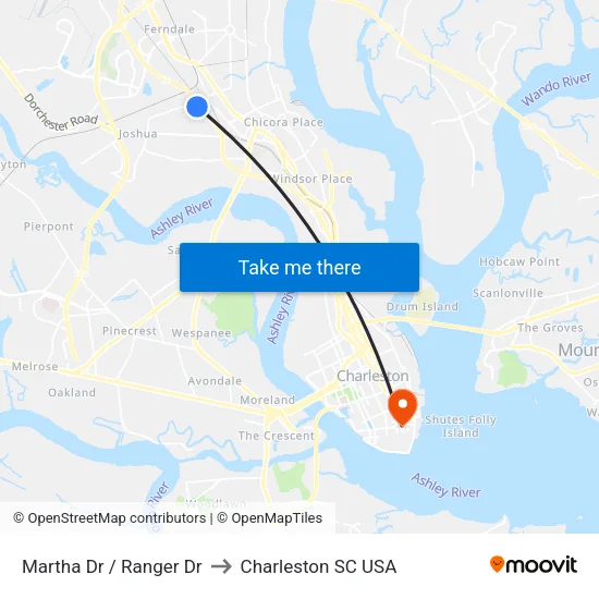 Martha Dr / Ranger Dr to Charleston SC USA map