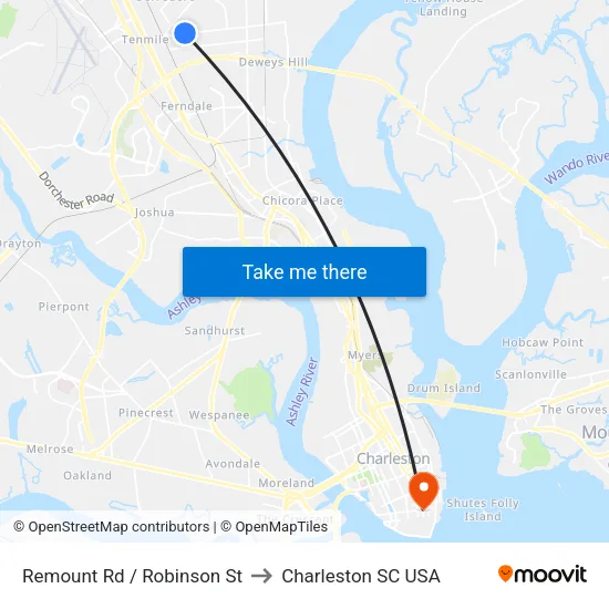 Remount Rd / Robinson St to Charleston SC USA map