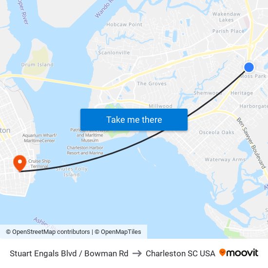Stuart Engals Blvd / Bowman Rd to Charleston SC USA map