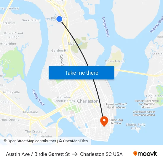 Austin Ave / Birdie Garrett St to Charleston SC USA map