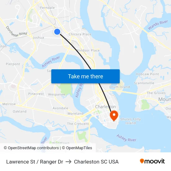 Lawrence St / Ranger Dr to Charleston SC USA map