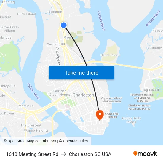 1640 Meeting Street Rd to Charleston SC USA map