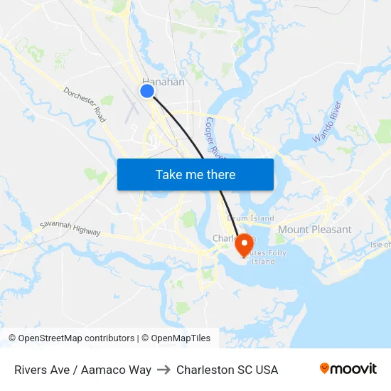 Rivers Ave / Aamaco Way to Charleston SC USA map