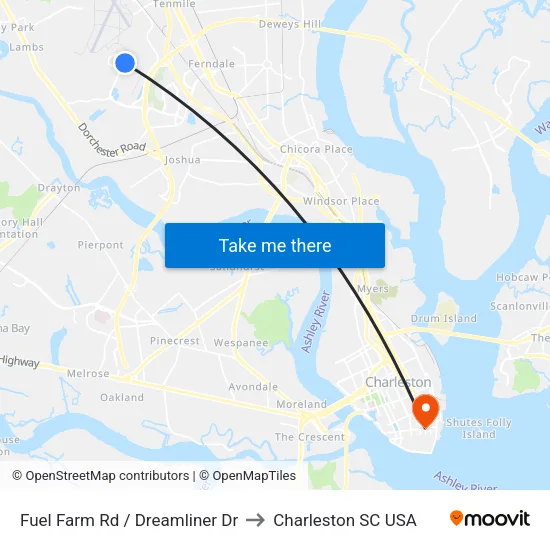 Fuel Farm Rd / Dreamliner Dr to Charleston SC USA map