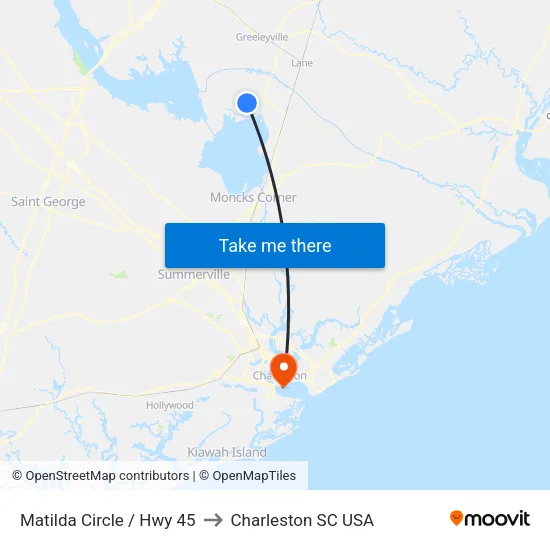Matilda Circle / Hwy 45 to Charleston SC USA map