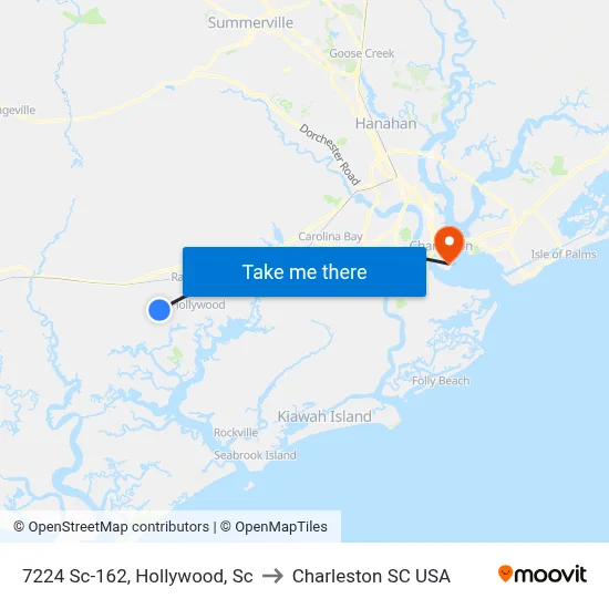 7224 Sc-162, Hollywood, Sc to Charleston SC USA map