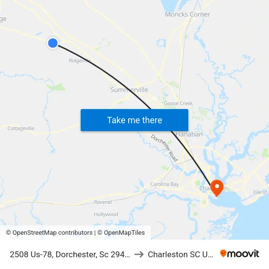 2508 Us-78, Dorchester, Sc 29437 to Charleston SC USA map