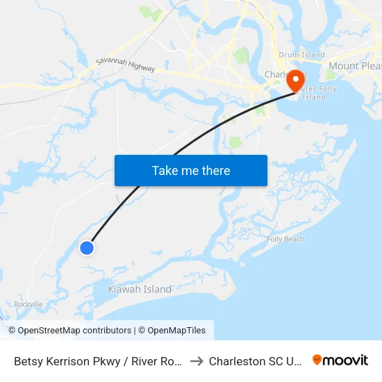 Betsy Kerrison Pkwy / River Road to Charleston SC USA map