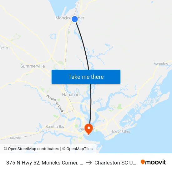 375 N Hwy 52, Moncks Corner, Sc to Charleston SC USA map