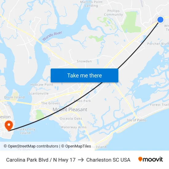 Carolina Park Blvd / N Hwy 17 to Charleston SC USA map