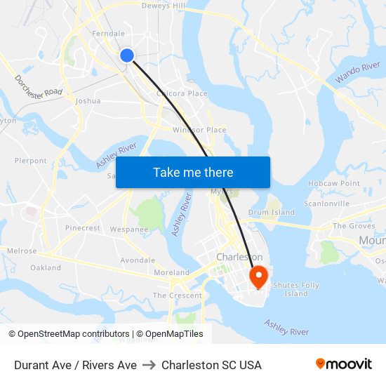 Durant Ave / Rivers Ave to Charleston SC USA map