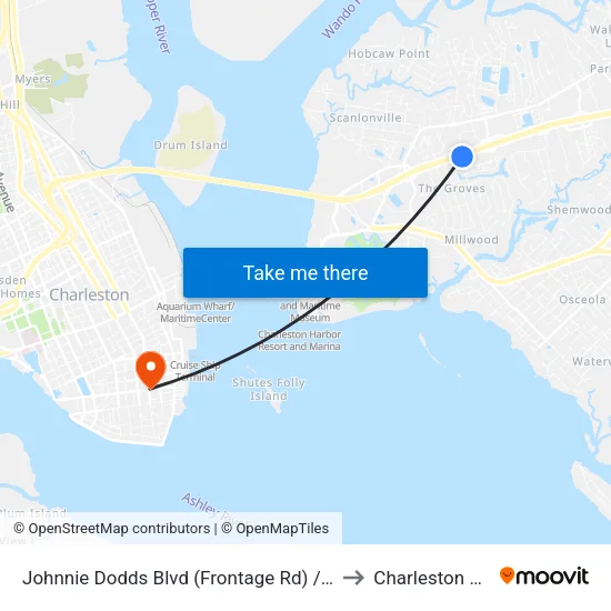 Johnnie Dodds Blvd (Frontage Rd) / Cottingham Dr to Charleston SC USA map