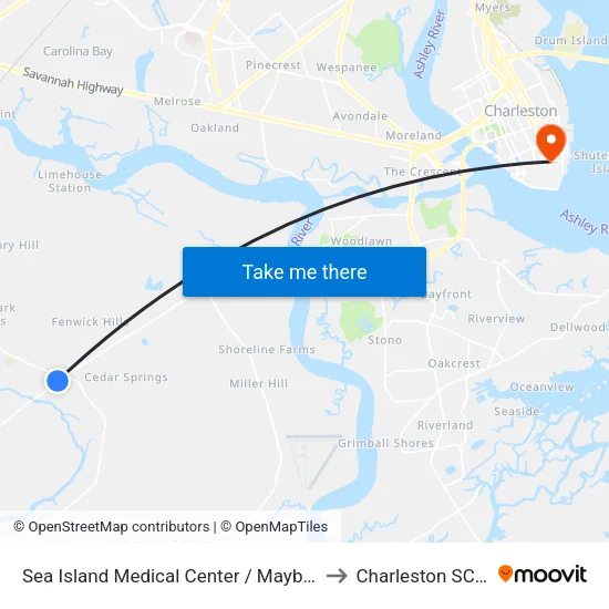 Sea Island Medical Center / Maybank Hwy to Charleston SC USA map