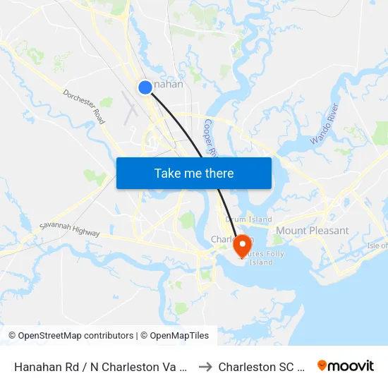 Hanahan Rd / N Charleston Va Clinic to Charleston SC USA map