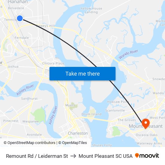 Remount Rd / Leiderman St to Mount Pleasant SC USA map