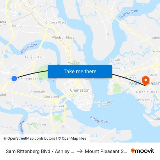 Sam Rittenberg Blvd / Ashley River Rd to Mount Pleasant SC USA map