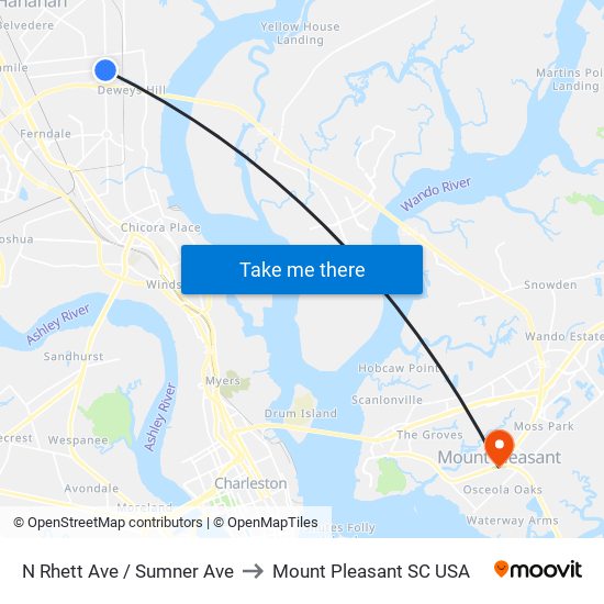 N Rhett Ave / Sumner Ave to Mount Pleasant SC USA map