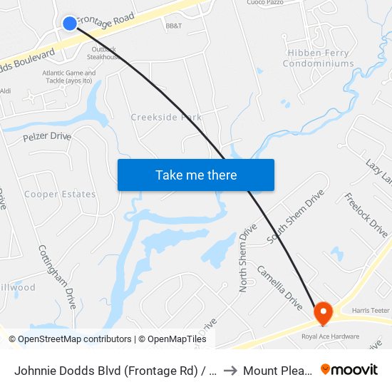 Johnnie Dodds Blvd (Frontage Rd) / S Shelmore Blvd (N Of Hwy 17) to Mount Pleasant SC USA map