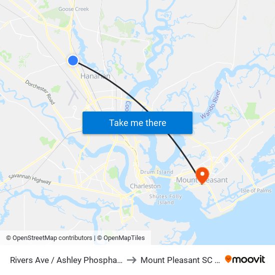 Rivers Ave / Ashley Phosphate Rd to Mount Pleasant SC USA map