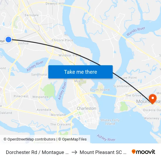 Dorchester Rd / Montague Ave to Mount Pleasant SC USA map