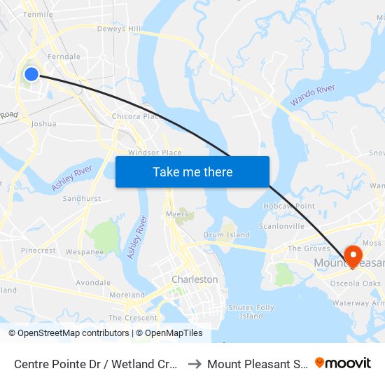 Centre Pointe Dr / Wetland Crossing Rd to Mount Pleasant SC USA map