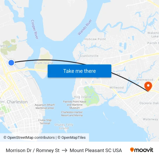 Morrison Dr / Romney St to Mount Pleasant SC USA map